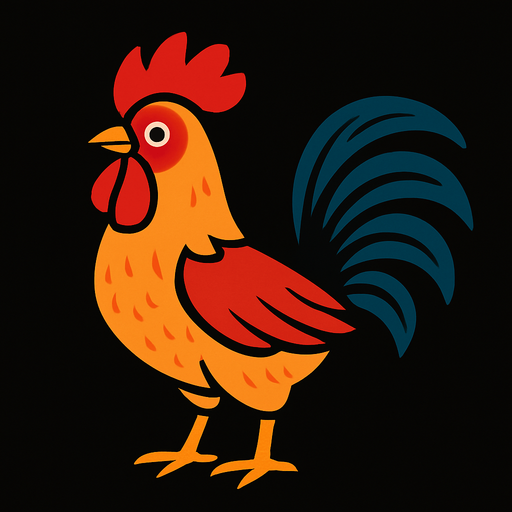 siyah arkaplanlı bir horoz.
In-Game asset.  2d.  High contrast.  No shadows