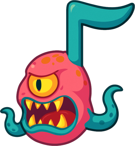 MÜZİK NOTASI ŞEKLİNDE BİR UZAYLI CANAVAR ÇİZ AMA BU KARAKTER VE İSMİ Quasar ONA GÖRE TASARLA. AYAKSIZ. dONT WRİTE TEXT İN TO İMAGE. NO BLACK..
In-Game asset.  2d.  High contrast.  No shadows