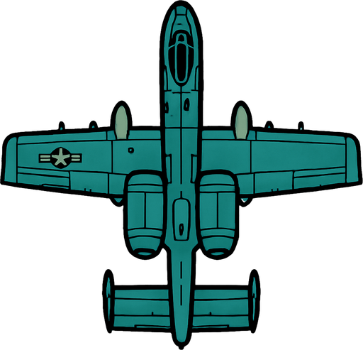 A-10 uppifrån.
In-Game asset.  2d.  High contrast.  No shadows