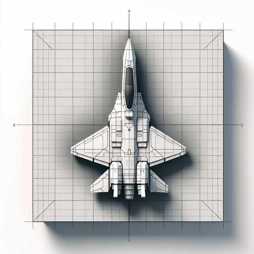 top-down view, spaceship in the shape of a fighter jet. pointed upwards.
Single Game Texture.  In-Game asset.  2d.  Blank background.  High contrast.  No shadows