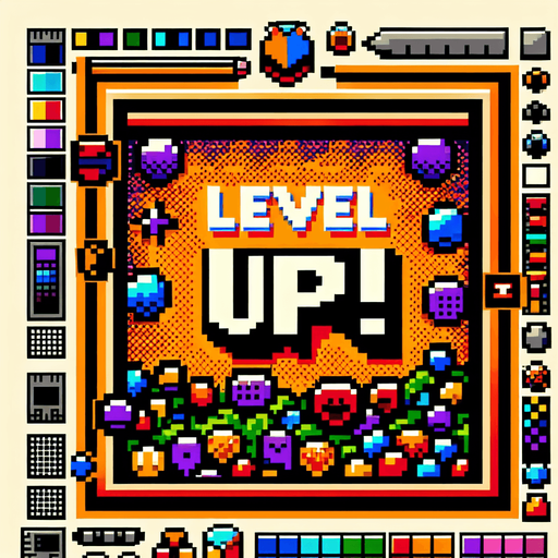 cartoon. 8bit. messsage:

Level Up!.
Single Game Texture. In-Game asset. 2d. Blank background. High contrast. No shadows.