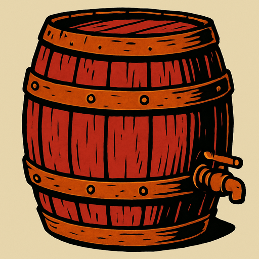 un barril rojo de era medieval.
In-Game asset.  2d.  High contrast.  No shadows