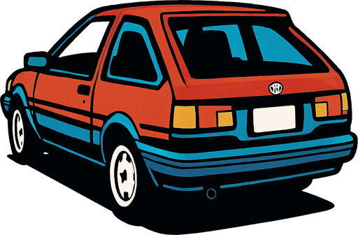 arka sağdan bakan toyota araba.
In-Game asset.  2d.  High contrast.  No shadows