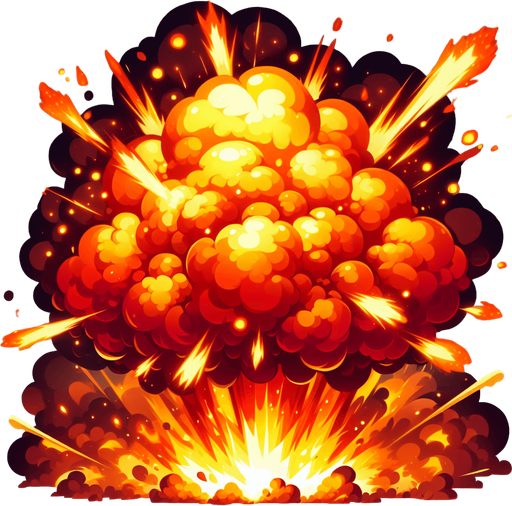 A fiery explosion.
Single Game Texture. In-Game asset. 2d. Blank background. High contrast. No shadows.