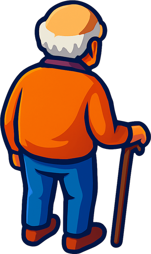 An old man with a cane. No hat.