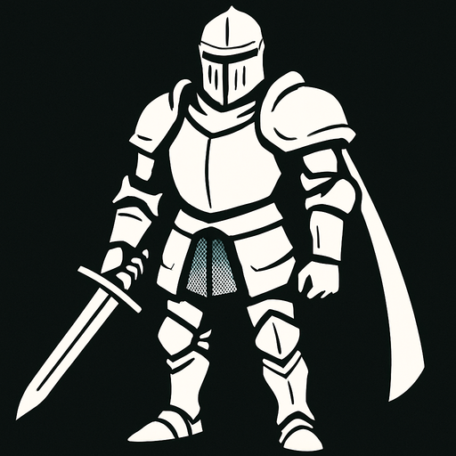 Beyaz zirhli sovalye.
In-Game asset.  2d.  High contrast.  No shadows