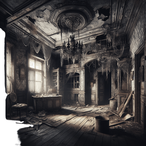 Spooky abandoned house interior
Single Game Texture. In-Game asset. 2d. Blank background. High contrast. No shadows.