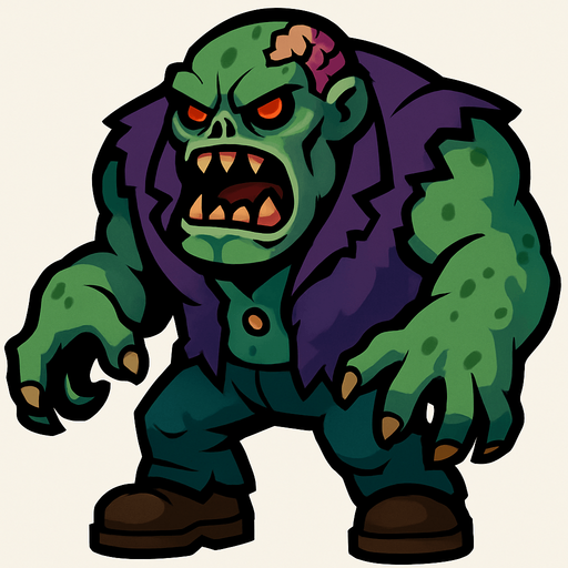 boss zombie.
In-Game asset.  2d.  High contrast.  No shadows