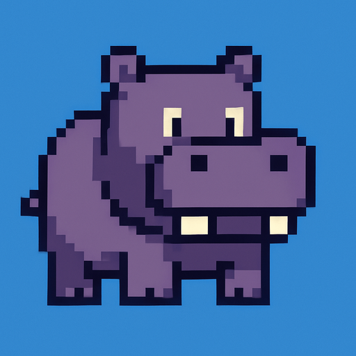 Hippo 8 bit.
In-Game asset.  2d.  High contrast.  No shadows