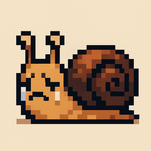 desperate depressive cute snail 2d pixel art.
In-Game asset.  2d.  High contrast.  No shadows