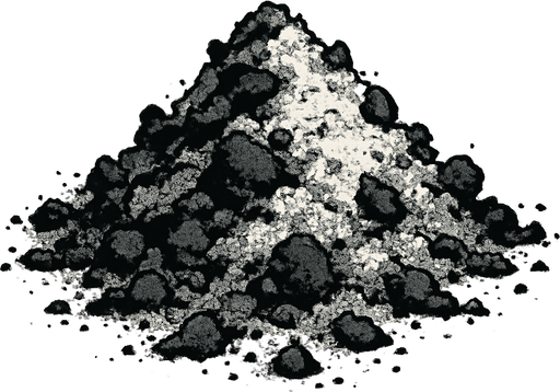 A pile of burn ash.
In-Game asset.  2d.  High contrast.  No shadows