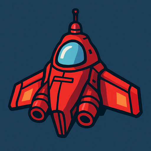 Klasik retro tarzı 2D Kırmızı Uzay gemisi.
In-Game asset.  2d.  High contrast.  No shadows