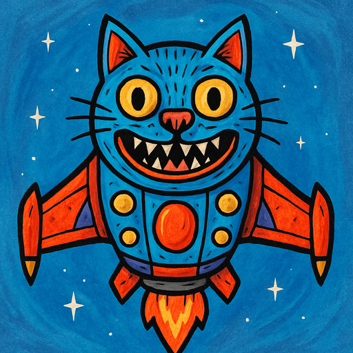 crazy blue cat spaceship top view.