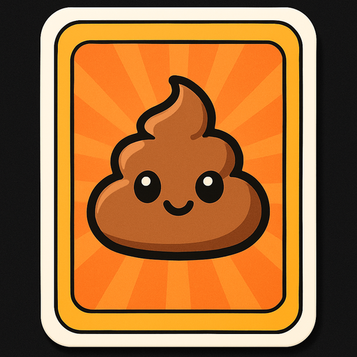 Create an image for a memory game's card's front with an icon of a cute poop.
In-Game asset.  2d.  High contrast.  No shadows