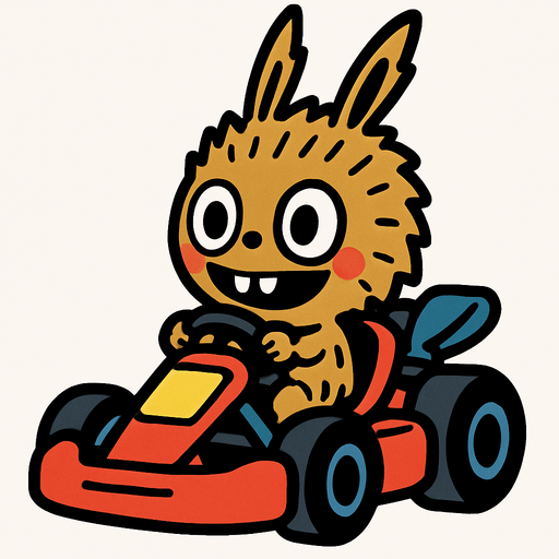 Labubu in kart.
In-Game asset.  2d.  High contrast.  No shadows