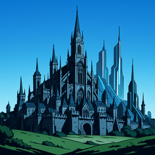 anime image realistic ghotic medieval futuristic landscape from distance add clear blue sky day
In-Game asset.  2d.  High contrast.  No shadows.
In-Game asset.  2d.  High contrast.  No shadows