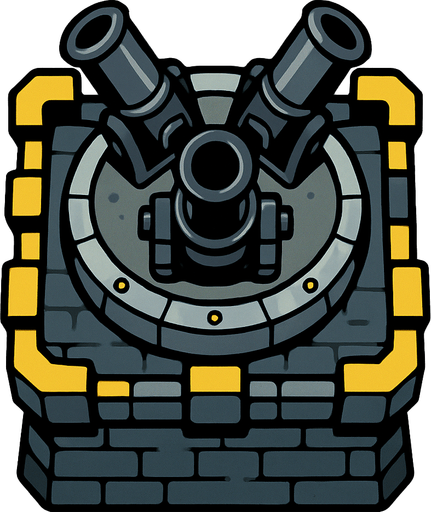 torre con cañones desde arriba.
In-Game asset.  2d.  High contrast.  No shadows