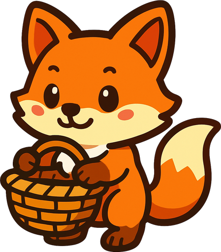 a cute fox with a basket.
In-Game asset.  2d.  High contrast.  No shadows