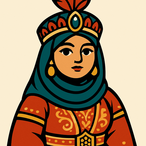 Kapalı saçlı orta ağırlıkta bir kız bir sultan çok güzel.
In-Game asset.  2d.  High contrast.  No shadows