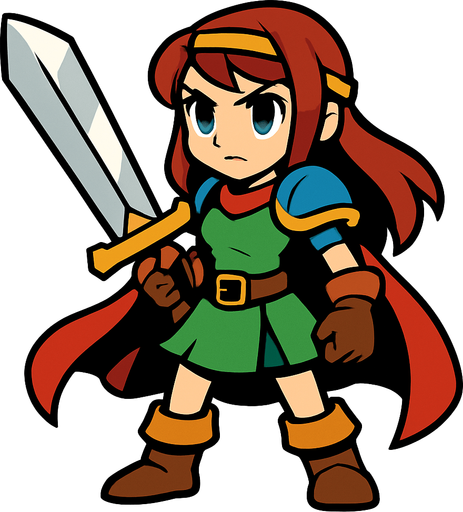 swordsman hero girl.
In-Game asset.  2d.  High contrast.  No shadows