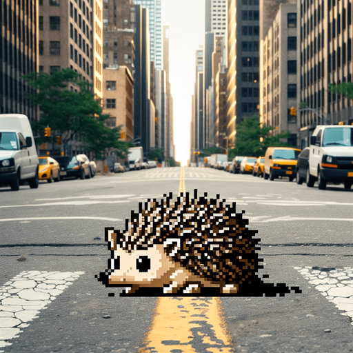 a hedgehog on a street.
video game sprite