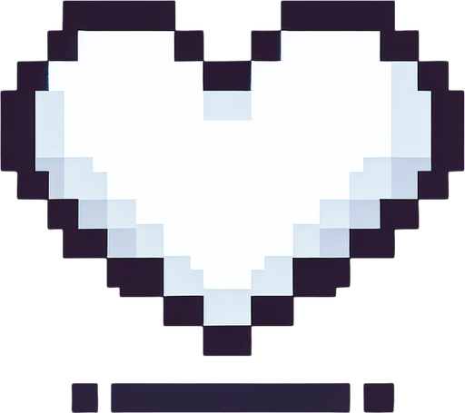 A white heart. Pixel art..
Single Game Texture.  In-Game asset.  2d.  Blank background.  High contrast.  No shadows
