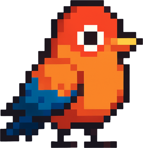 Pixel art kuş.
In-Game asset.  2d.  High contrast.  No shadows