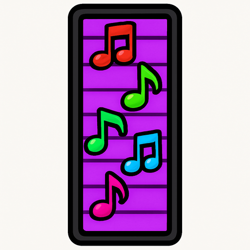 vertical bar with vivid colored notes in it.
In-Game asset.  2d.  High contrast.  No shadows