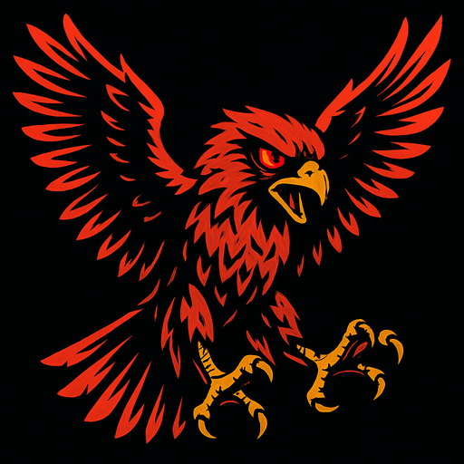 A FIERCE HAWK WITH RED EYES, SPREAD WINGS AND A THIRST FOR BLOOD!.
In-Game asset.  2d.  High contrast.  No shadows