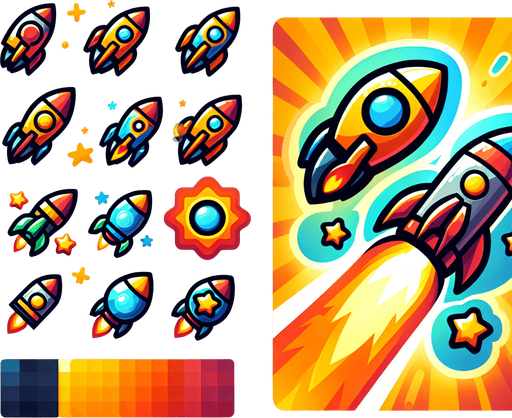 rocket powerups.
Single Game Texture.  In-Game asset.  2d.  Blank background.  High contrast.  No shadows