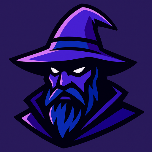A very mysterious and cool man with a purple hat a wizard character's head is purple and dark blue themed.
In-Game asset.  2d.  High contrast.  No shadows