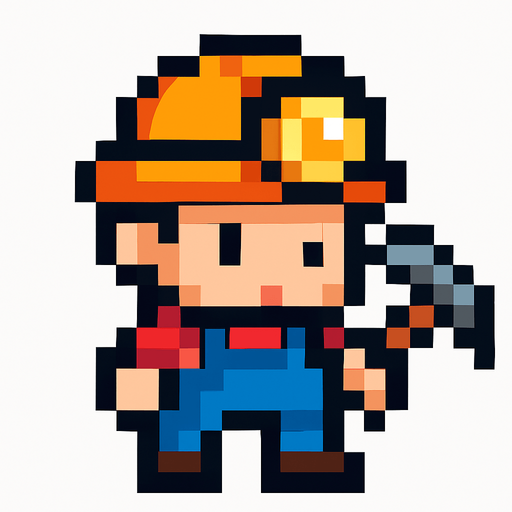 Minero pixart cute.
In-Game asset.  2d.  High contrast.  No shadows