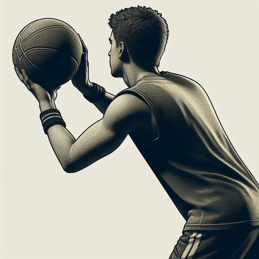 一个穿运动服正在准备投篮的青年，正背对.
Single Game Texture. In-Game asset. 2d. Blank background. High contrast. No shadows.