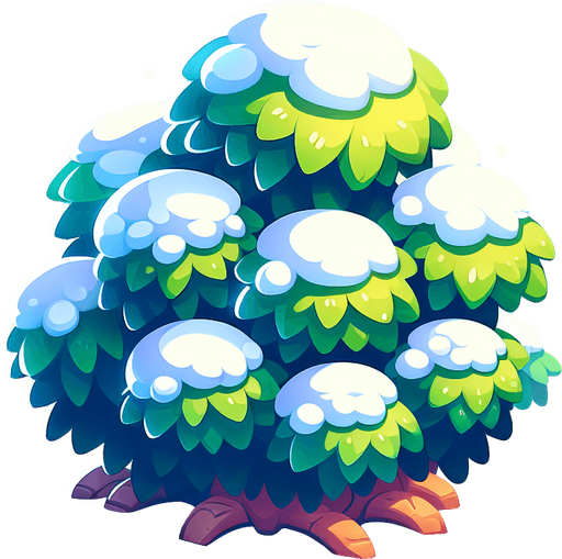 Куст в снегу мультяшный.
Single Game Texture.  In-Game asset.  2d.  Blank background.  High contrast.  No shadows