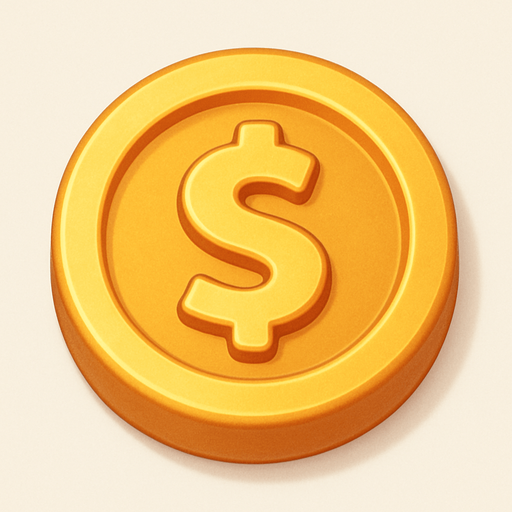 A gold coin. Used as an icon for in-game currency. Cute soft graphics. soft ambient light. semi-matte to satin surfaces. naturalistic with slight saturation boost colors. Tone is premium, friendly, clean with lifestyle or service-oriented appeal.
In-Game asset.  2d.  High contrast.  No shadows. top down. View from above.