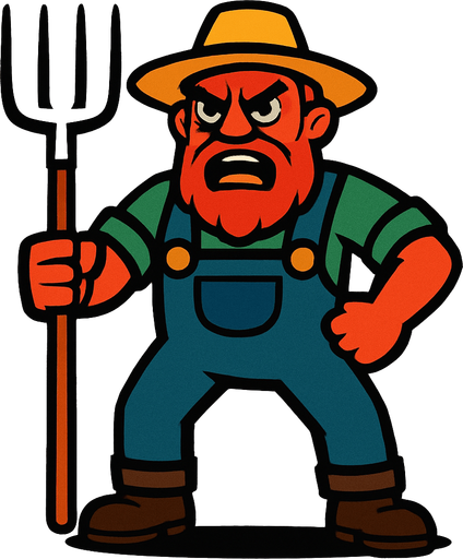angry farmer with all body.
In-Game asset.  2d.  High contrast.  No shadows