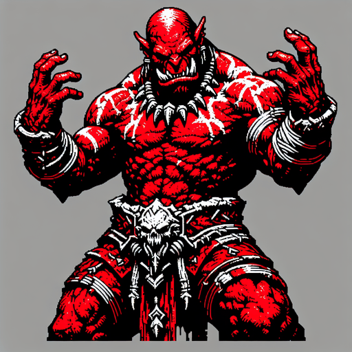 red orc scarry taunt put hands up

Single Game Texture.  In-Game asset.  2d.  Blank background.  High contrast.  No shadows