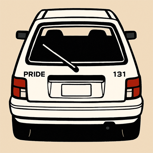 Beyaz saipa pride 131 arkasi ama yukaridan.
In-Game asset.  2d.  High contrast.  No shadows