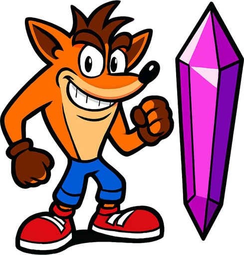 Crash bandicoot,crystal,purple,pink.
In-Game asset.  2d.  High contrast.  No shadows