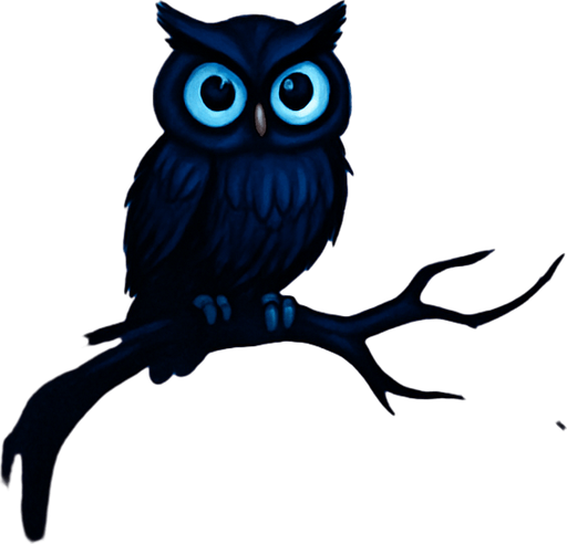 Scary blue background of forest, moon, small owl on tree, HD colors.
In-Game asset.  2d.  High contrast.  No shadows