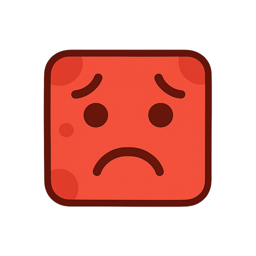 red angry face block. No background. Transparent background. Blank background. No shadows. 2d. In-Game asset. flat