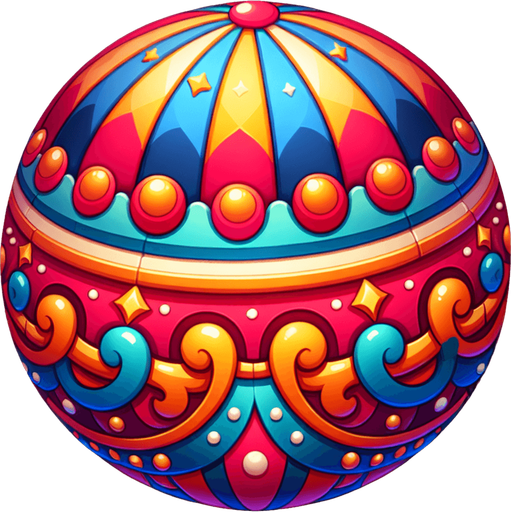 circus ball.
Single Game Texture.  In-Game asset.  2d.  Blank background.  High contrast.  No shadows