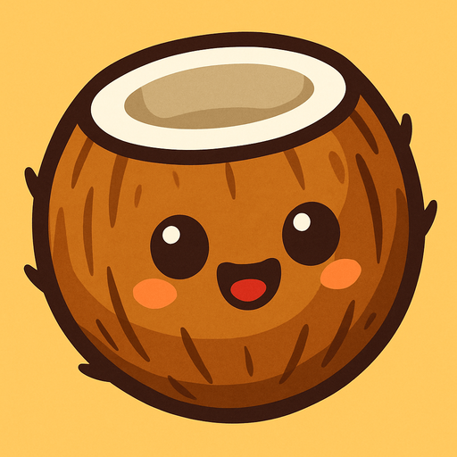 Coconut with cute face.
In-Game asset.  2d.  High contrast.  No shadows
