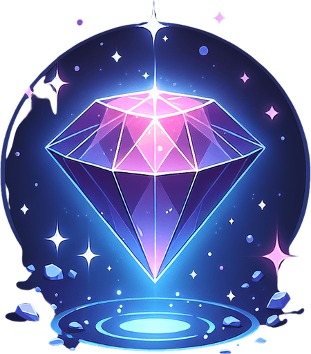 Magic diamond.
Single Game Texture. In-Game asset. 2d. Blank background. High contrast. No shadows.