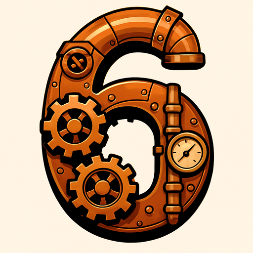 numero 6 en estilo steampunk.
In-Game asset.  2d.  High contrast.  No shadows