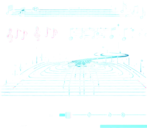 Design: A dynamic, glowing path that scrolls forward.

Style Options:

Cyberpunk neon rails

Floating musical staff lines

A galaxy wave track.
Single Game Texture.  In-Game asset.  2d.  Blank background.  High contrast.  No shadows