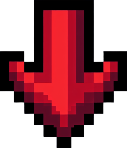 pixel art shape of a red arrow pointing downwards.
Single Game Texture. In-Game asset. 2d. Blank background. High contrast. No shadows.
