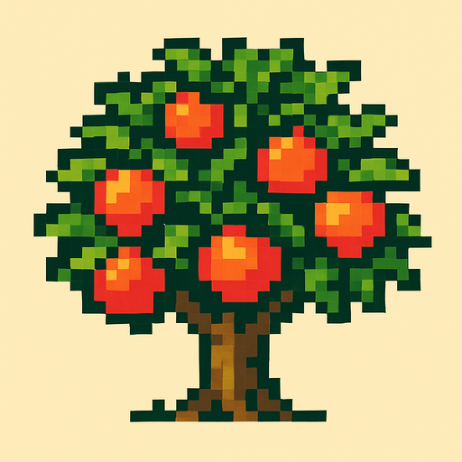 8 bit nectarine tree.
In-Game asset.  2d.  High contrast.  No shadows