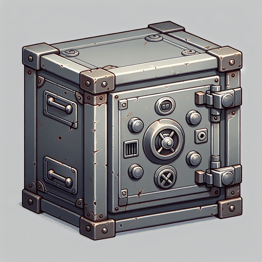 old safe png grey with four buttons on the side.
Single Game Texture. In-Game asset. 2d. Blank background. High contrast. No shadows.
