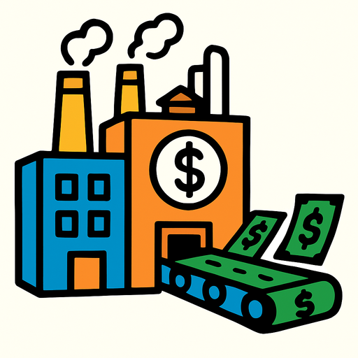 money factory.
In-Game asset.  2d.  High contrast.  No shadows